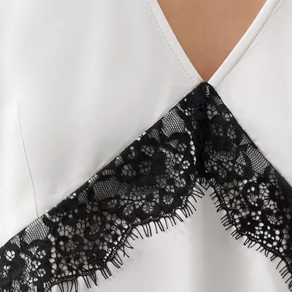 French Connection Ennis Satin Lace‑Trim Top Women’s Satin V‑Neck Sleeveless Blou - Picture 5 of 6